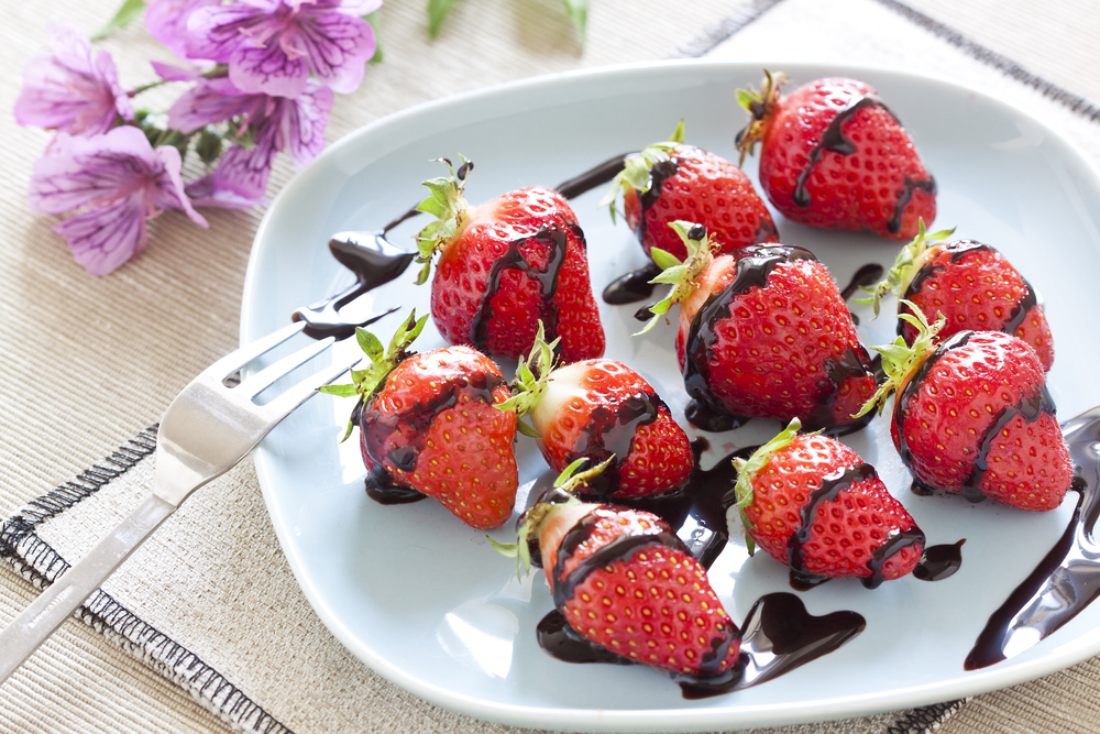 fresh strawberries and dark chocolate