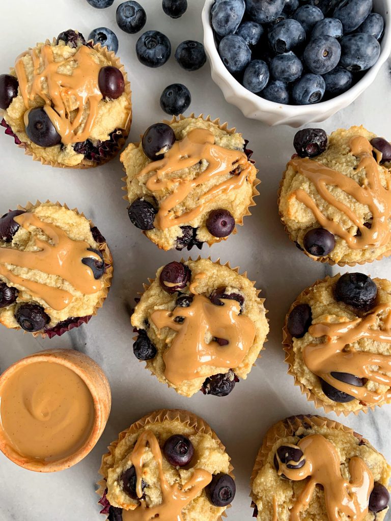 Blueberry muffins with peanut butter topping