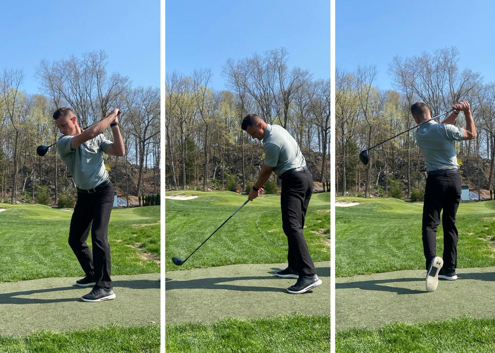 A man performing speed swings with a golf club