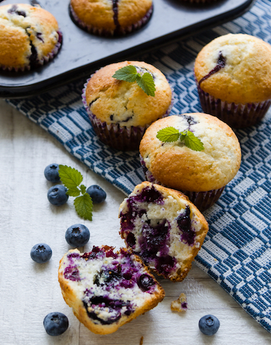 fresh tasty gourmet dessert, homemade blueberry muffins